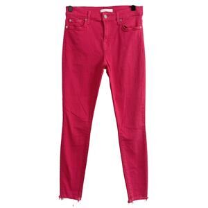 7 For All Mankind Pink Skinny Jeans Frayed Hem Size 27